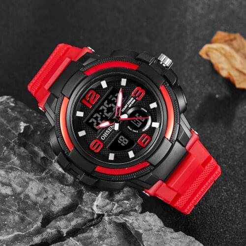 Digital Men Wristwatch Dual Time Red Fashion Quartz Watch 50M Diving Outdoor Sport Military Alarm LED clocks relogio masculino