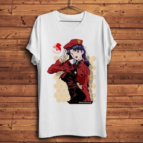 Misato Katsuragi Mari Makinami shinji ikari funny anime tshirt Men White Casual short sleeve T Shirt Unisex eva streetwear tee