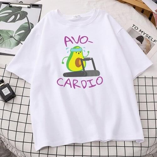 Avocado Doing Sport On The Treadmill T-Shirts For Women Vintage Trip Clothes Casual Home T-Shirt Fashion Style T-Shirts Female