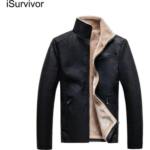 ISurvivor Autumn And Winter New Leather Jacket Mens Plus Velvet Thick Coat Mens Leather Jacket Warm Motorcycle Clothing