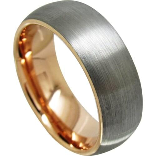 8mm Width Two Tones Tungsten Promise Rings for Women Jewelry Dome Band Rose Gold Plating Brushed Finishing Size 6-13 Can Engrave