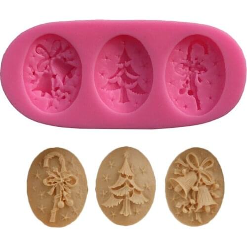 Christmas Tree Bell Crutches shape 3D fondant cake Cupcake soap clay Silicone Mold Xmas Theme wedding gift decoration tools