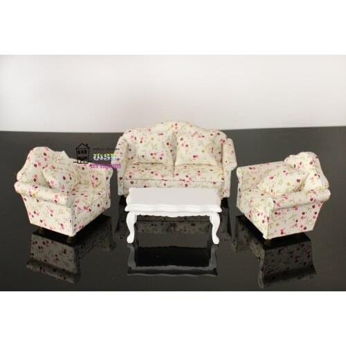 Dollhouse Miniature 1:12 Living Room Dolls Furniture Sofa Set 4 Couch with Little Flowers