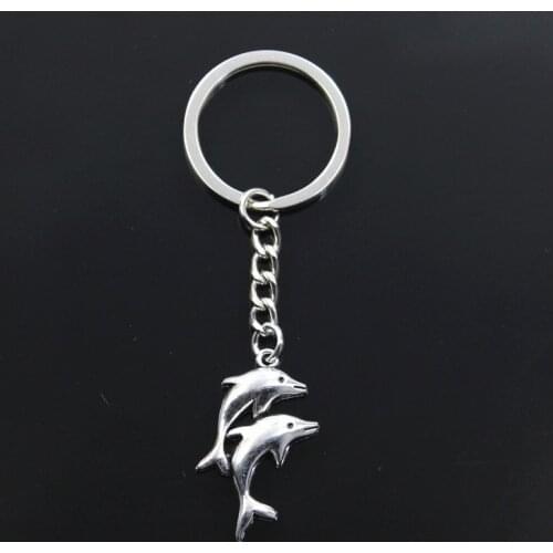 Fashion Keychain 32x22mm Double Dolphin Show Silver Color Pendants DIY Men Jewelry Car Key Chain Ring Holder Souvenir For Gift