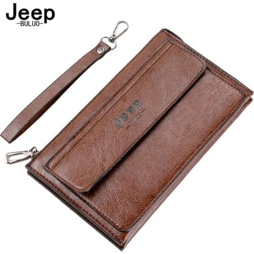 JEEP BULUO PU Leather Mens Wallet Long Purse Zipper Brand Coin Pocket Passport Cover New For Mens Credit Card Holder