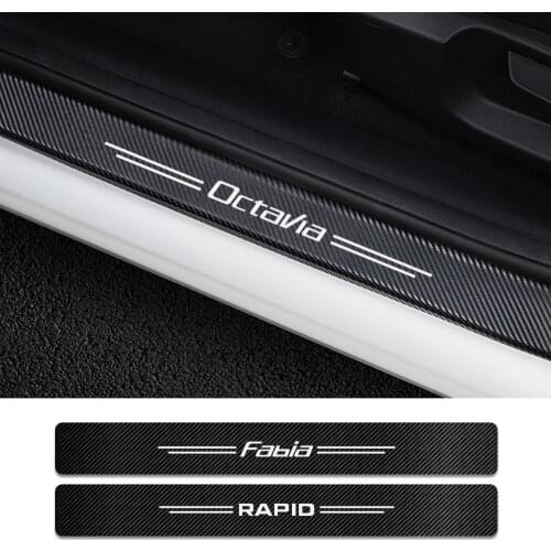 4pcs Set Car Door Sill Protector Stickers For Skoda Octavia 2 A7 A5 Fabia 3 Rapid Accessories Anti Scratch Carbon Fiber Sticker