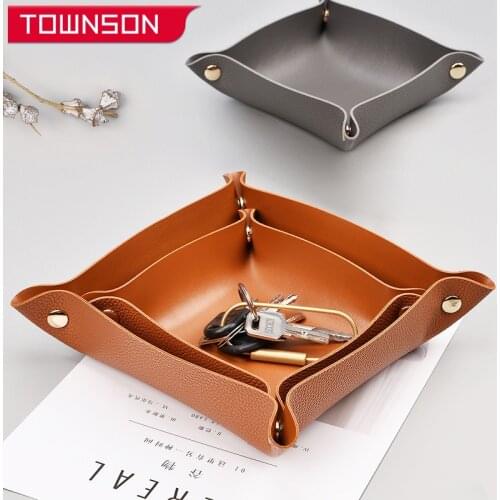 Nordic style PVC leather Desktop storage tray desktop storage box Home storage organizer Office storage basket Sundries basket