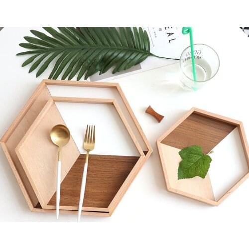Nordic Hexagonal Wooden Room Serving Tray Afternoon Tea Time Coffee Cake Dinner Plates Decoration Dessert Serving Tray Tableware
