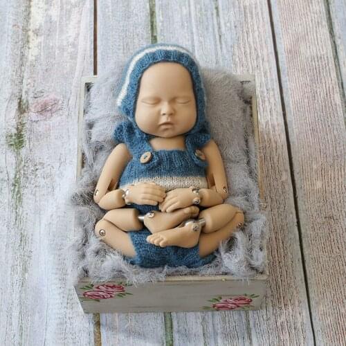 Newborn Knit Hat Baby Photo Prop Romper Christmas Gift Crochet Mohair Outfit Soft Newborn Pant and Bonnet Boys Overalls Props