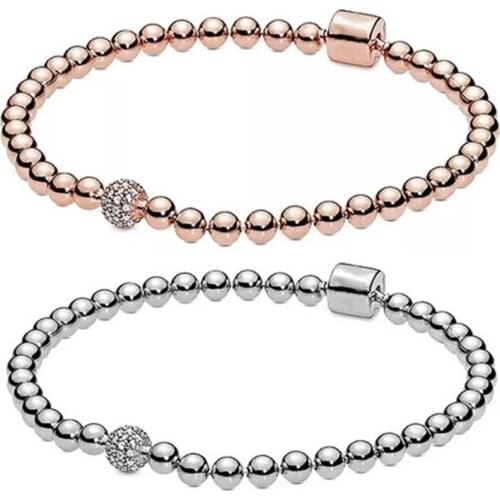 New 925 Sterling Silver Bracelet Beaded And Pavé Micro-Label Bracelet Is Suitable For Original European WomenS Luxury Jewelry