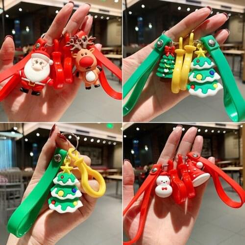 New Cartoon Key Chain PVC cartoon Christmas Keychain tree Santa Claus PVC Christmas Gift XMAS Key chains Christmas decorations