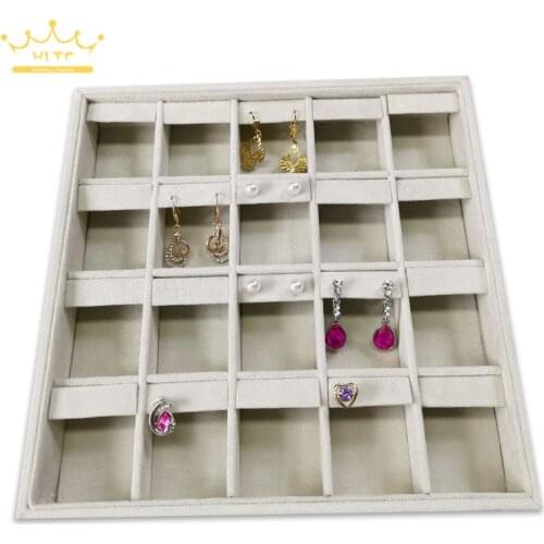 Wholesales 20 Gird Grey Velvet Jewelry Box Drawer Storage Organizer Jewellery Earrings Display Storage Tray Earring display box