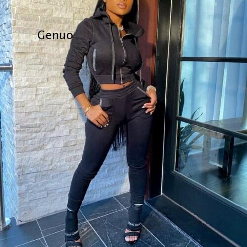 Autumn Womens Fitness Two Pieces Set Tracksuit Hooded Long Sleeve Slim Zipper Sports Casual Suit Leggings Sportswear Outfit