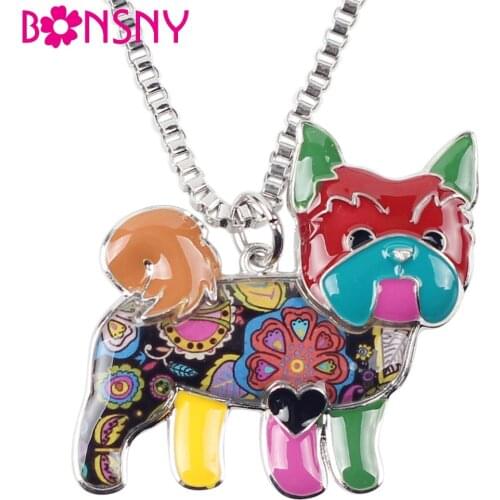 Bonsny Maxi Statement Alloy Yorkie Yorkshire Dog Choker Necklace Chain Collar Shiz Tzu Pendant Fashion Enamel Jewelry Women