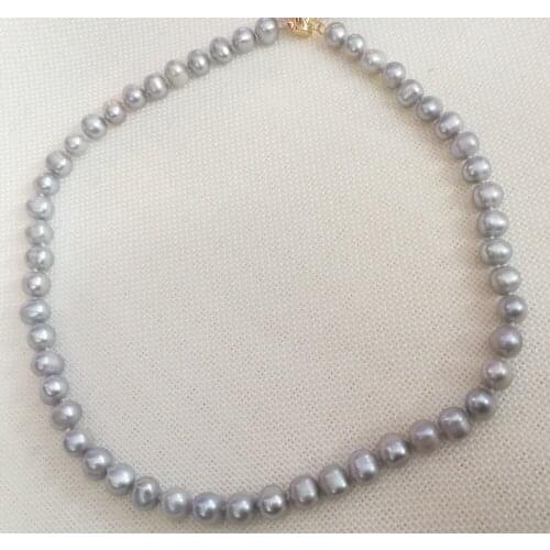 Women Jewelry 43cm 17'' necklace 7x8mm bright gray pearl handmade Real cultured freshwater pearl gift