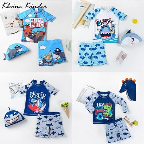 Swimming Trunks for Boys Childrens Swimwear 3 Pieces UPF50+ Cartoon Shark Dinosaur Baby Bathing Suit Rashguard Boy Swimsuits