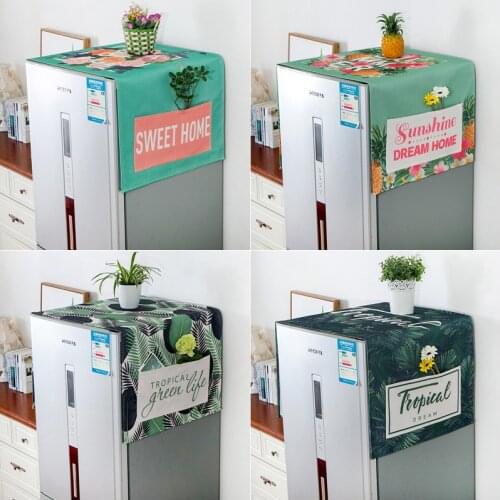 Green Leaves Washing Machine Cover Dustproof Copri Lavatrive Microwave Cover Refrigerator Dust Covers With Storage Pocket