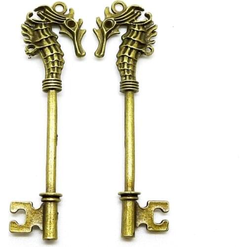 RONGQING 20pcs/lot Hippocampus Key Charms 70x20mm Double-Sized Ocean Animal Charms for Jewelry Making