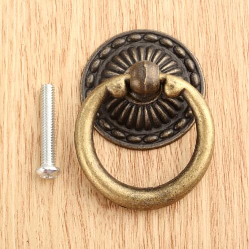 Antique Furniture Handles 46*32mm Cabinet Knobs and Handles Door Cabinet Cupboard Pull Handle Wooden Box Ring Knob
