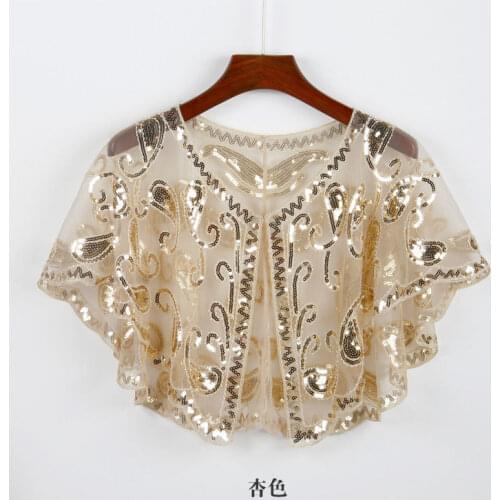 Womens 1920s Shawl Wraps Roaring 20s Beaded Sequin Cape Fringed Gatsby Flapper Dress Accessories Shawl One Buckle Lace 4635