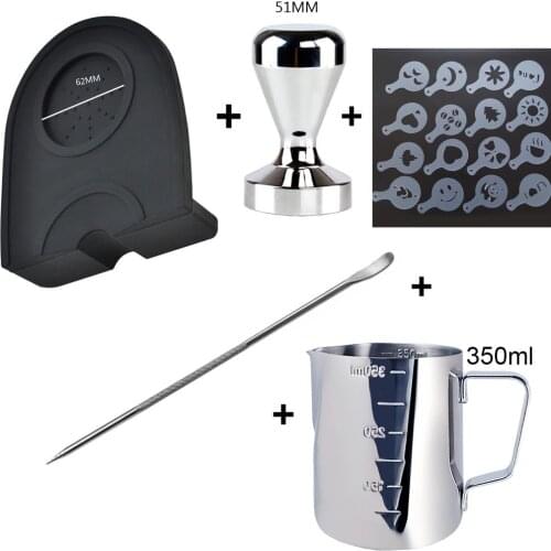 Silicone Coffee Mat Stainless Steel Handle Ear Cup Milk Jug Pull Flower Cafe Aluminum Coffee Tamper