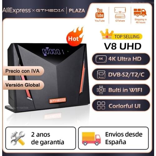 GTmedia V8 UHD 4K Satellite Receiver TV BOX DVB-S2 T2 Cable Astra H.265 Built in WIFI Ccam Oscam CA Card Scart Ship from Spain