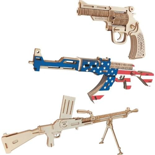 Boys three-dimensional puzzle gun assembly model 3D childrens development toy wooden manual decompression gift