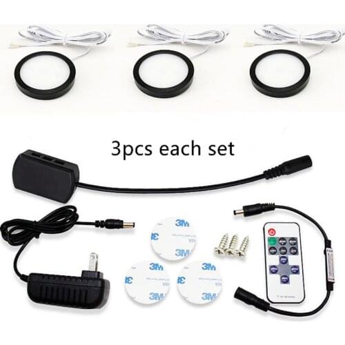 Ultra-thin Dimmable 12V LED Under Cabinet Lights Kit Black Cord Aluminum led Puck light Lamp for Kitchen Counter Closet Lighting