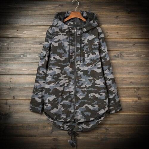 2021Spring and Autumn European and American Tooling Jacket Mens Windbreaker Mid-length Camouflage Loose Fashion Handsome Jacket