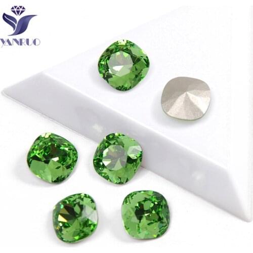 YANRUO 4470 Cushion Cut Peridot Diamond Pointback Sewn Rhinestones Glass Crystal Rhinestones for needlework