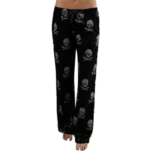 Women Lady Causal Legging Daily Mid Waist Skull Print Fitness Wide Calf Length Leg Pants Leggins Mujer Pantalones De Mujer