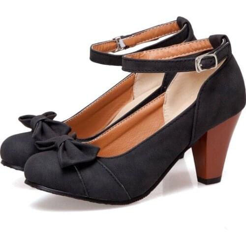 Big Size ladies high heels women shoes woman pumps Butterfly-knotted, round-headed, single-shoe woman