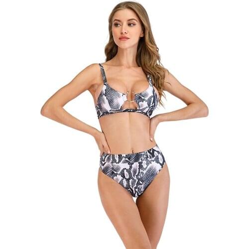 Womens Snakeskin Bikinis Straps Middle Cut Bathing Suit Two Piece Swimsuit Pythonskin Beachwear Bikinis Suit Bikini Underwear