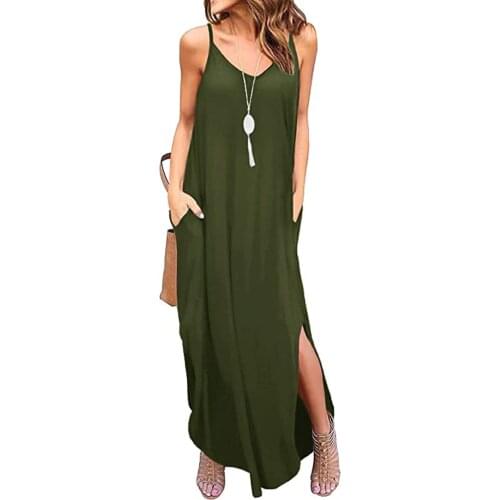 Womens Summer Casual Loose Dress Beach Cover Up Long Cami Maxi Dresses