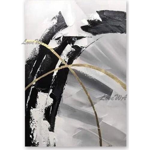 100% Hand-painted Unframed Cheap Black And White Abstract Canvas Wall Art Decorative Oil Painting Artwork For Living Room Decor