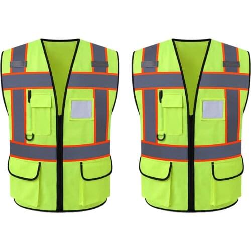 2 Pcs High Visibility Reflective Safety Vest with Reflective Strips, Made from Breathable and Neon Fabric - Universal