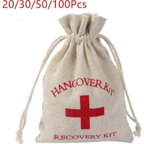 20/30/50/100pcs 10*14cm Cotton Wedding Hangover Kit Bags for Hen Parties Hangover Recovery Kit Party Favor Gift Bags