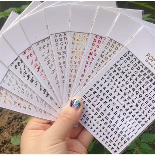 Gold Color Nail Art 3D Decal DIY Stickers Cursive Alphabet English Letters Design Nail Sticker Women Fashion