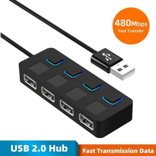 4 Ports USB 2.0 HUB USB Splitter Expander with Independent On/Off Switch 480Mbps Fast Transmission Data Adapter For PC Computer