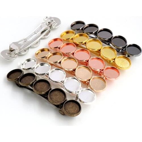 5pcs 12mm with 5 cameo High Quality 7 Colors Plated Copper Material Hair Clips Hairpin Base Setting Cabochon Cameo