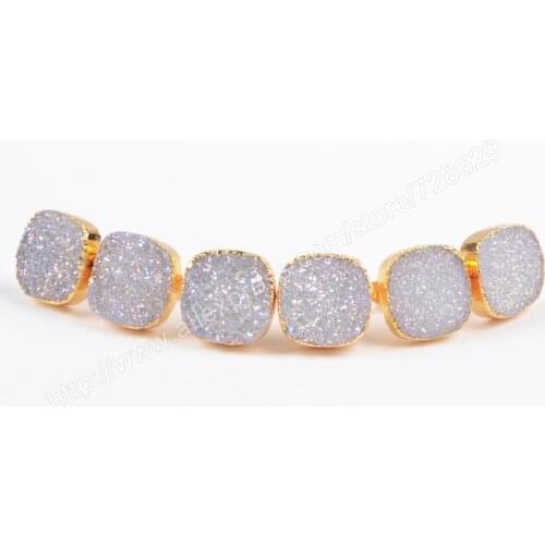 BOROSA 5Pair/lot Fashion Charm Gold Color 12mm Square Natural Titanium AB Color Crystal Druzy Geode Stud Earrings G0880