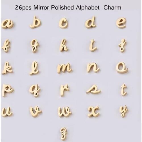 100% Stainless Steel A-Z Alphabet Letter Bead Charms For Jewelry Findings Mirror Polished Wholesale 26pcs