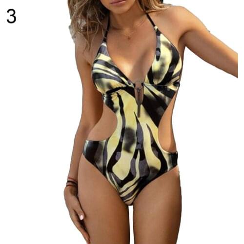 One piece swimsuit Women Sexy Floral Leopard Print Belly Cover Halter Monokini Swimsuit Bathing Suits belly reducing swimsuits