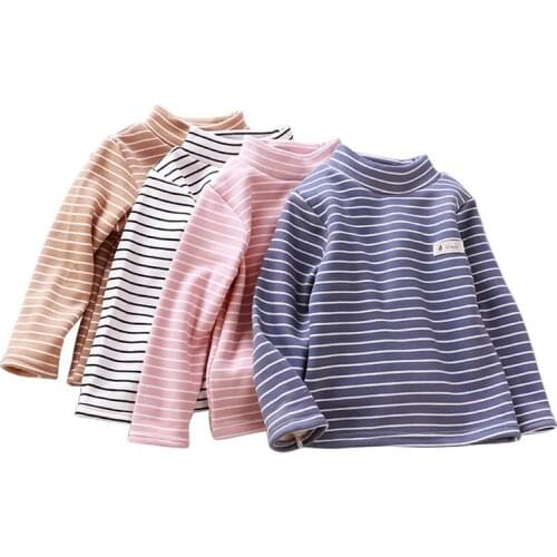 2021 Children Bottoming Shirt Autumn Winter Long-sleeve Baby Cotton Padded Shirt Boys and Girls Solid Color T-shirt 80cm-120cm