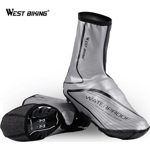 WEST BIKING Reflective Bicycle Shoe Covers Waterproof Full Zip Overshoes Cycling Lock Shoe Covers MTB Bike Windproof Shoe Cover