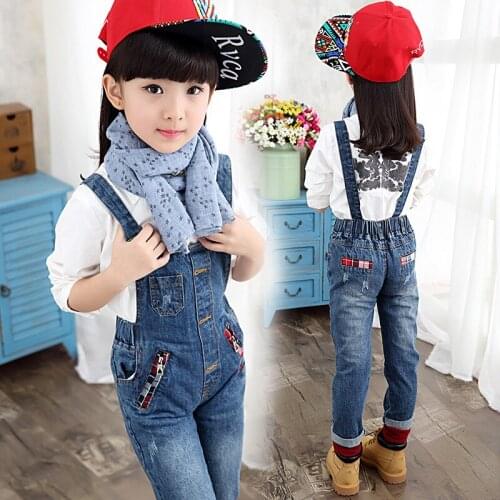 2021 Spring Childrens Clothes Girls Overalls Causal Blue Denim Baby Girl Jeans For Girls Big Kids Jeans Overalls Long Trousers