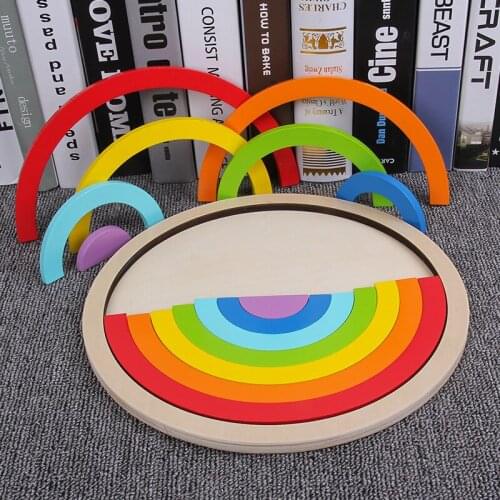 New Colorful Wooden Blocks Puzzle Toys Children Kids Creative Rainbow Assembling Building Block Boys Girls Gifts