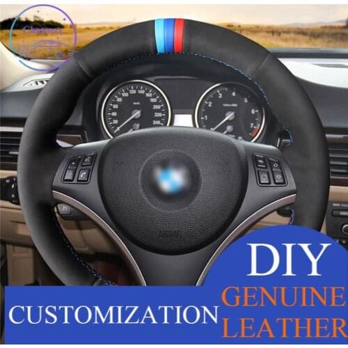 For BMW E90 320i 120d Custom Hand-Stitch suede Leather Car Steering Wheel Cover anti-slip design all season
