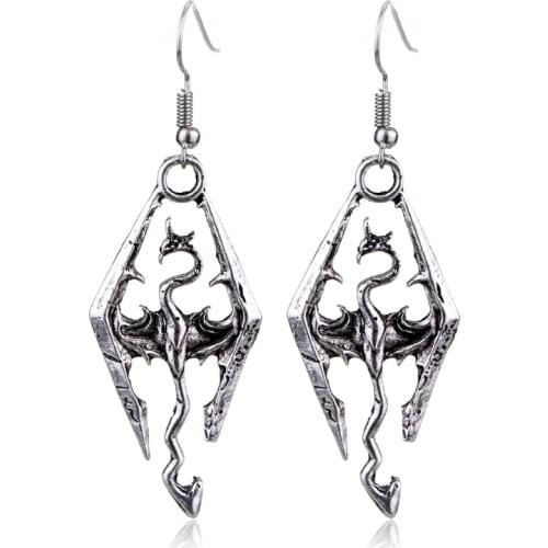 Dongsheng The Elder Scrolls V Skyrim Earrings Rhombus Dragon Drop Earrings Vintage Game Jewelry Women Dangle Earrings -15