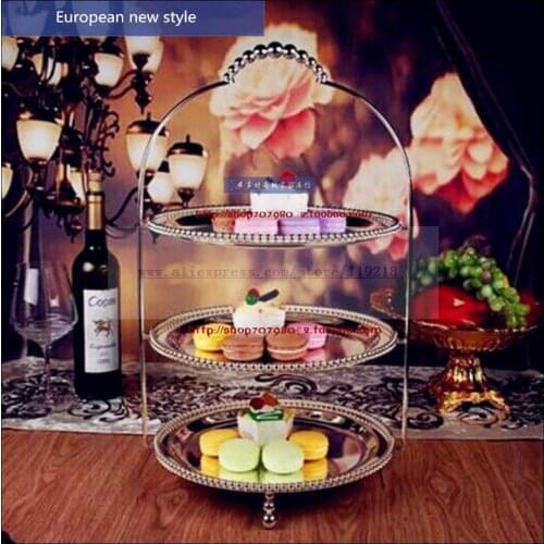 European silver plated three-layer afternoon tea snack rack Wedding birthday cake stand West point dessert rack Iron fruit bowl